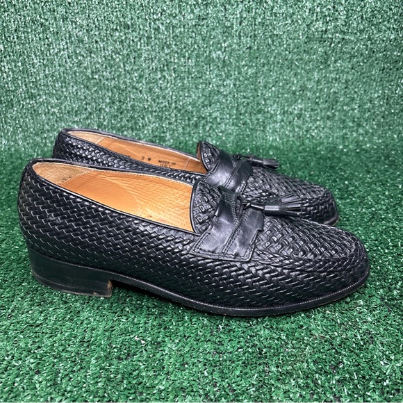 Bally “Lisbon” Mens Loafers Tassel Black Woven Leather Size 9 W Wide